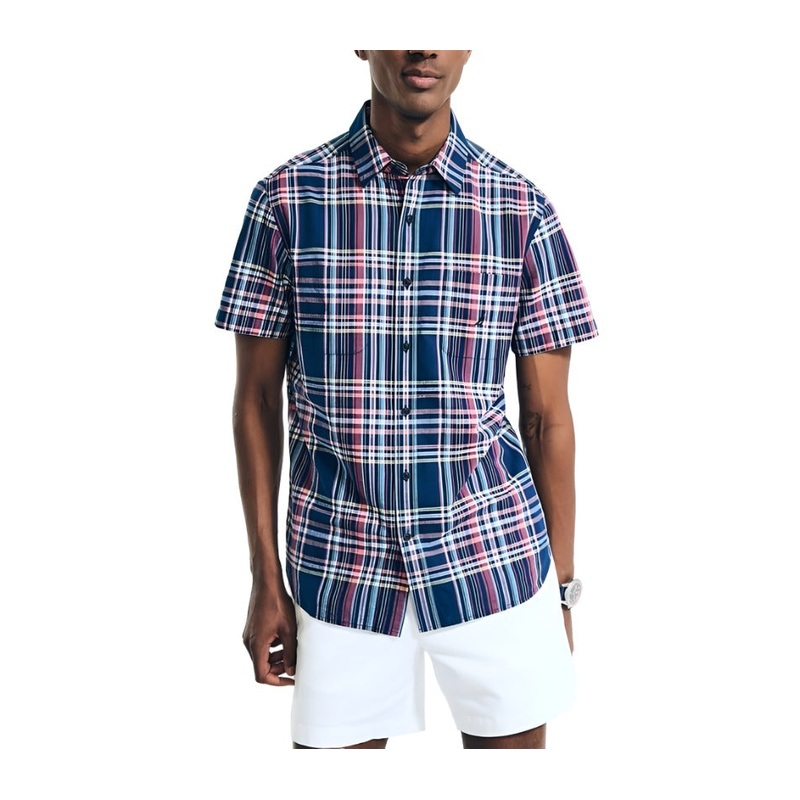 Tommy Bahama Mens Madras Plaid Short Sleeve Button Down Shirt