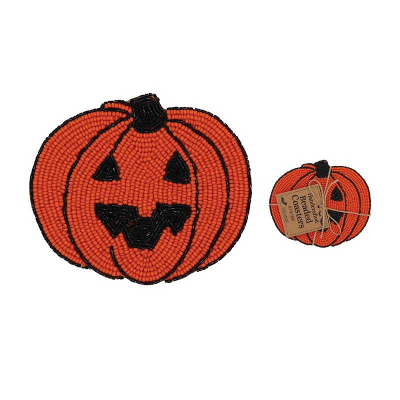 Transpac Beaded Pumpkin Coasters – Set of 4