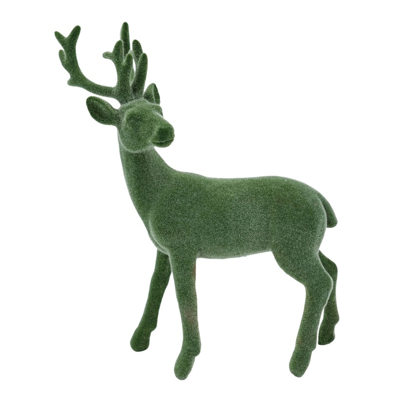 Transpac Resin Green Flock Deer Figurine