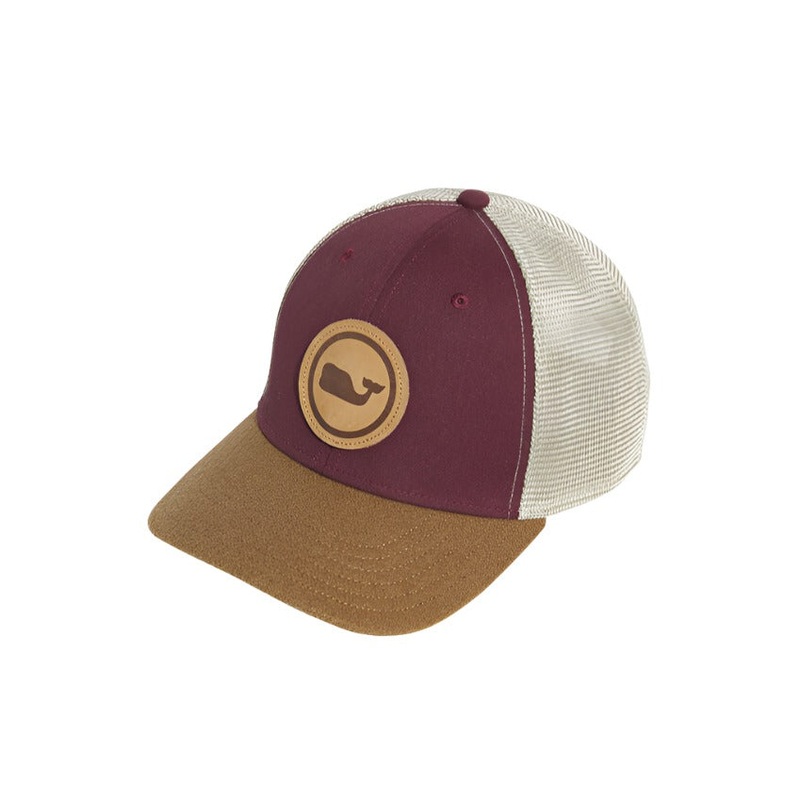 Vineyard Vines Mens Leather Whale Dot Patch Trucker Hat