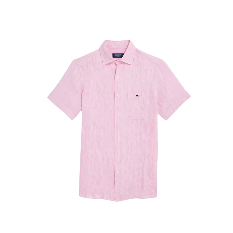 Vineyard Vines Mens Linen Striped Short Sleeve Button Down Shirt