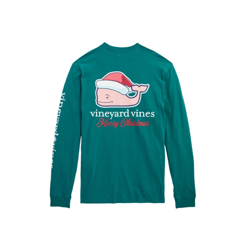 Vineyard Vines Mens Santa Whale Long Sleeve Pocket T-Shirt