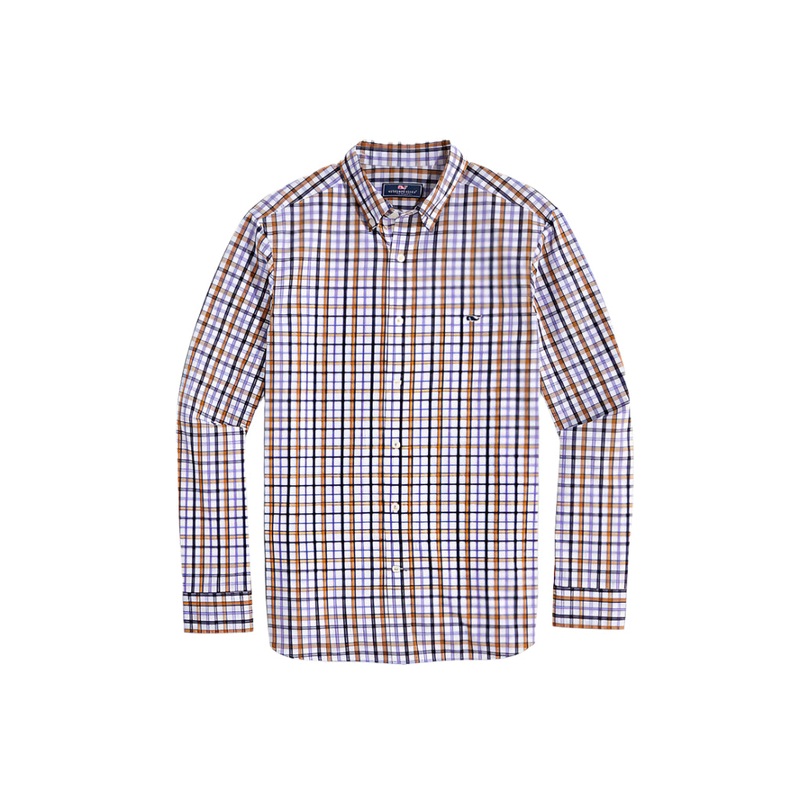 Vineyard Vines Mens Stretch Poplin Check Long Sleeve Woven Shirt