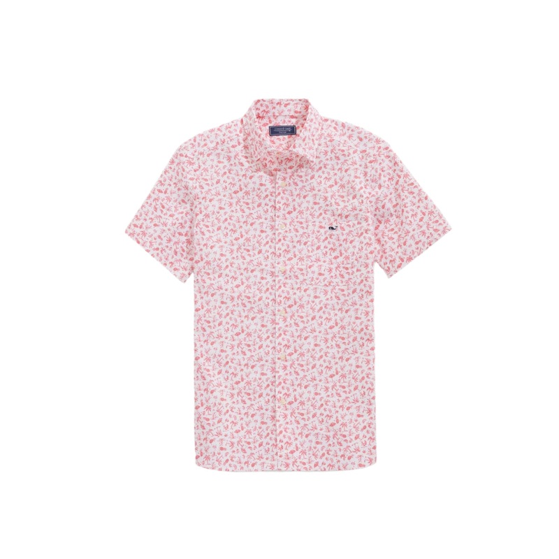 Vineyard Vines Mens Stretch Poplin Harbour Toss Print Short Sleeve Shirt