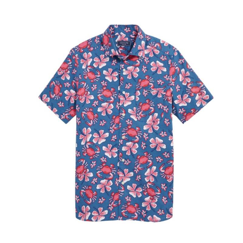 Vineyard Vines Mens Vintage Chappy Crab Short Sleeve Button Down Shirt