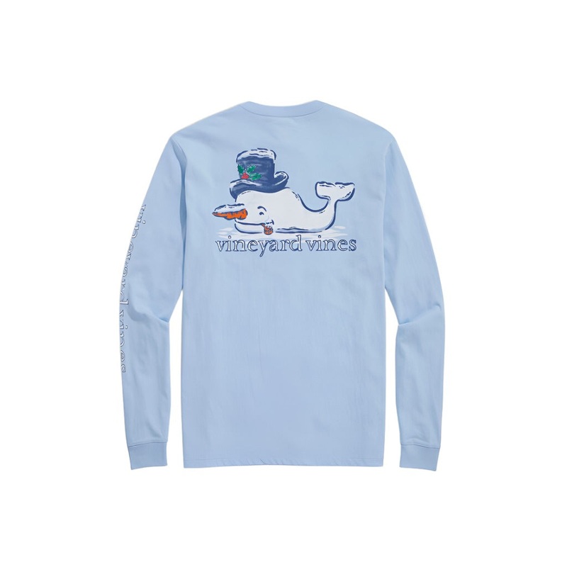 Vineyard Vines Mens Watercolor Snowman Whale Long Sleeve T-Shirt