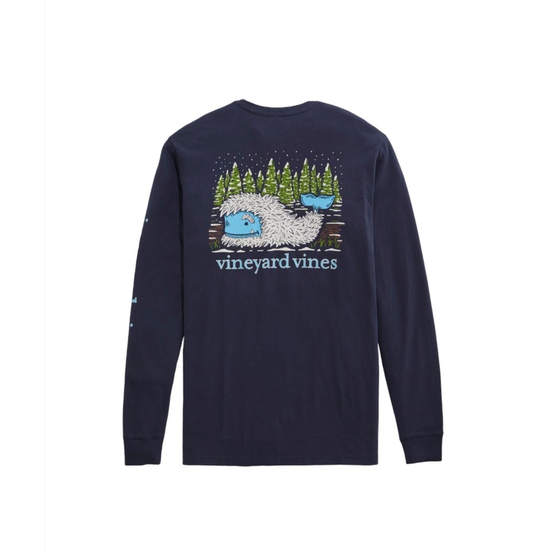 Vineyard Vines Mens Yeti Whale Long Sleeve Pocket T-Shirt