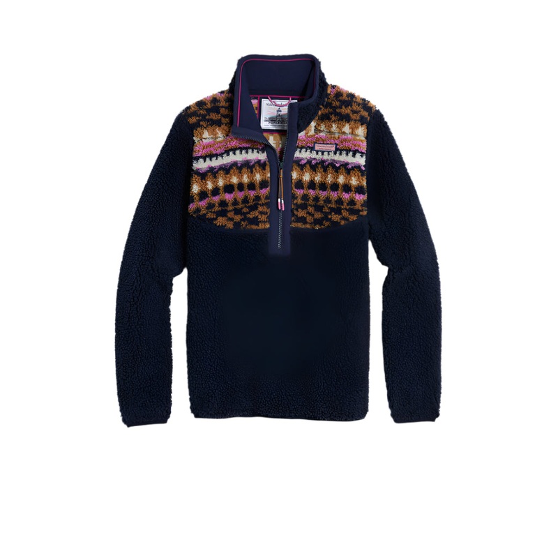 Vineyard Vines Womens Fair Isle Sherpa Quarter Zip Fleece