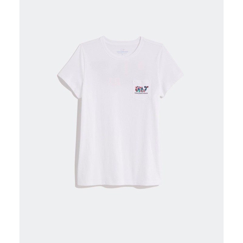 Vineyard Vines Womens Floral Whale Pocket Short Sleeve T-Shirt