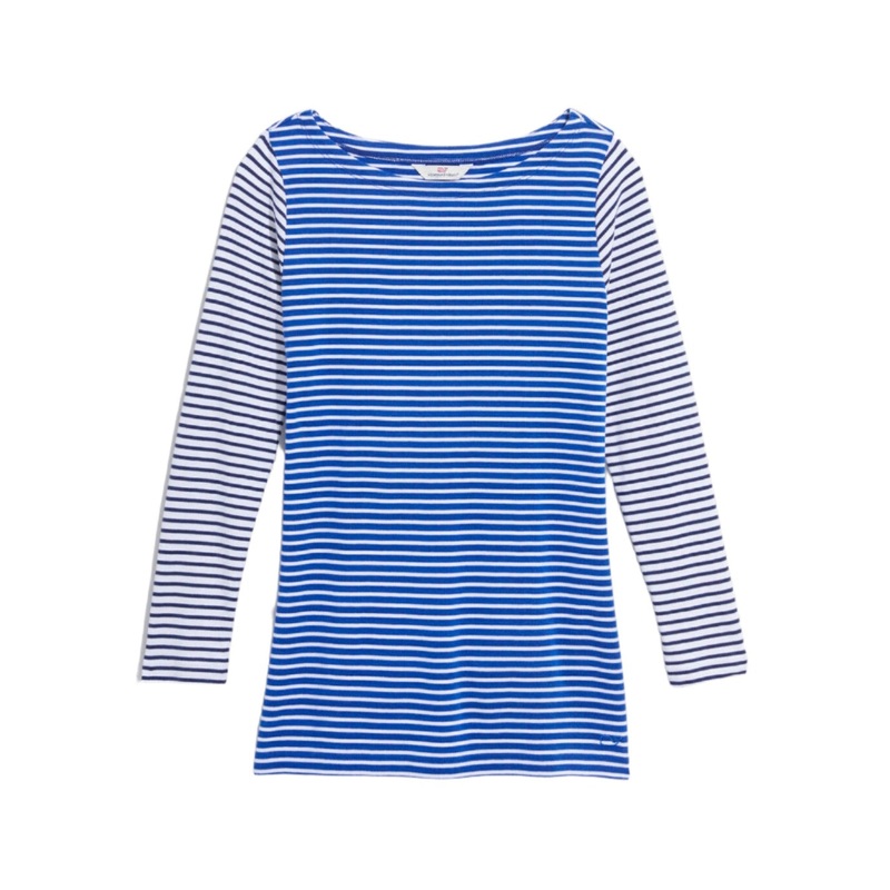 Vineyard Vines Womens Party Stripe Boatneck Simple 3/4 Sleeve Shirt