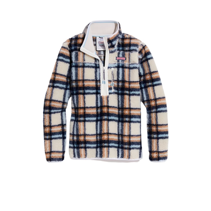 Vineyard Vines Womens Plaid SuperShep 1/4 Pullover Sweater