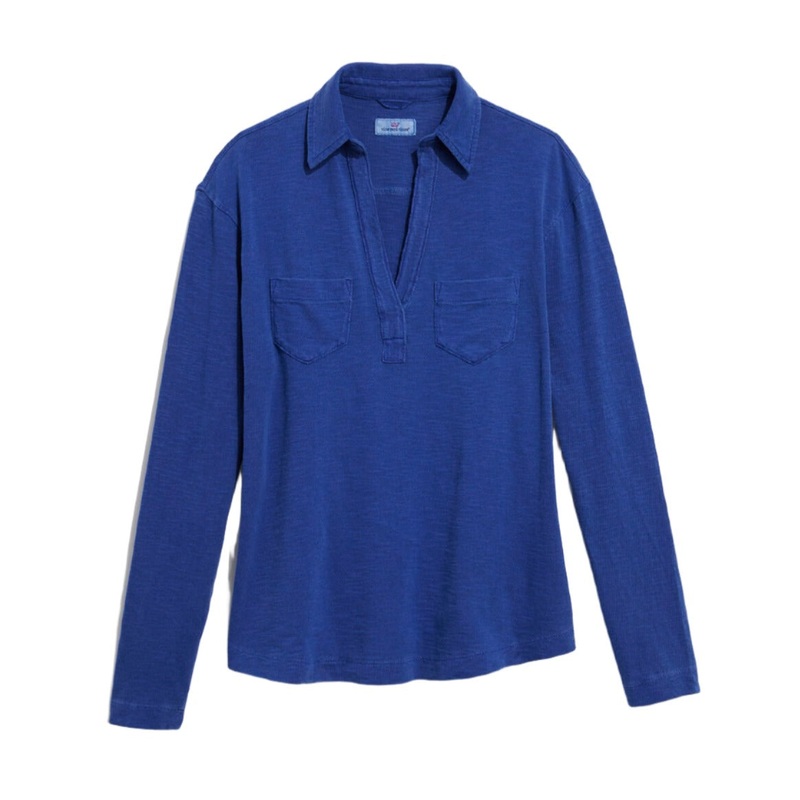 Vineyard Vines Womens Popover Surf Long Sleeve Polo Top