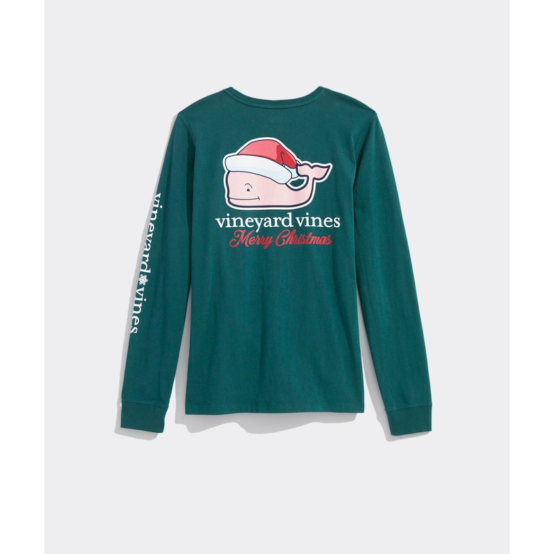 Vineyard Vines Womens Santa Whale Long Sleeve Pocket T-Shirt