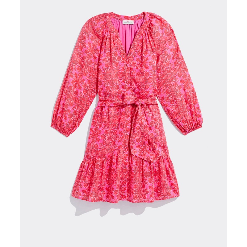 Vineyard Vines Womens Scarf Print Tie-Waist Dress