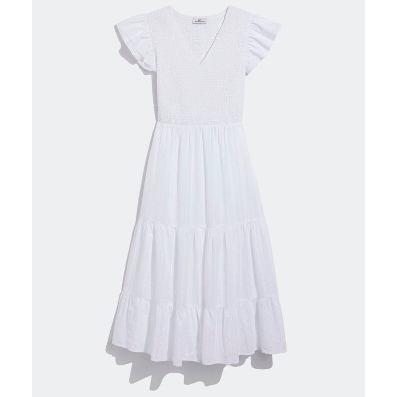 Vineyard Vines Womens Smocked V-Neck Midi Dress