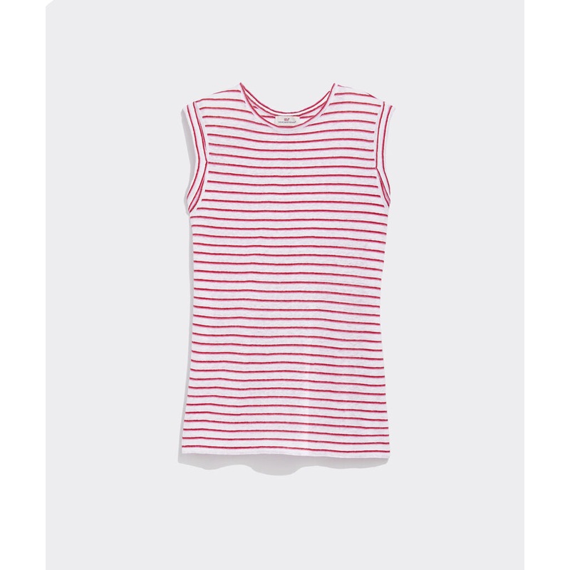 Vineyard Vines Womens Striped Linen Rolled Sleeve Tank Top