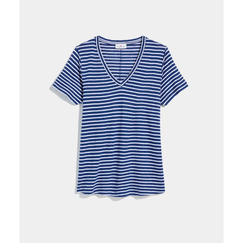 Vineyard Vines Womens Striped Linen V-Neck T-Shirt