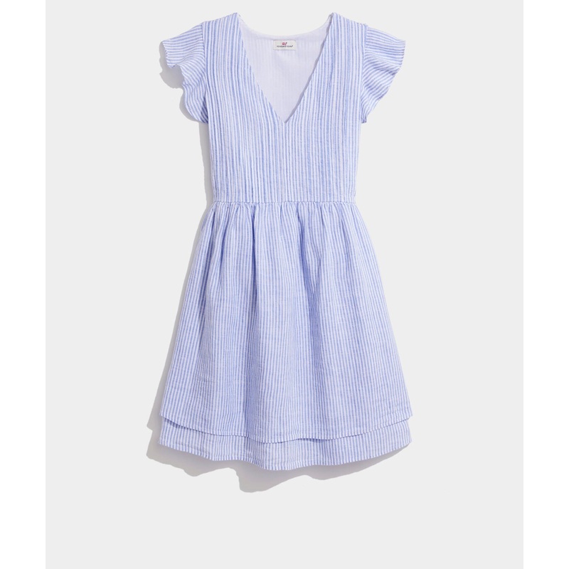 Vineyard Vines Womens Striped Pintuck Flutter-Sleeve Dress