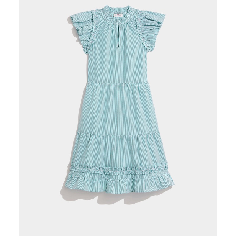 Vineyard Vines Womens Striped Tiered Ruffle-Neck Dress