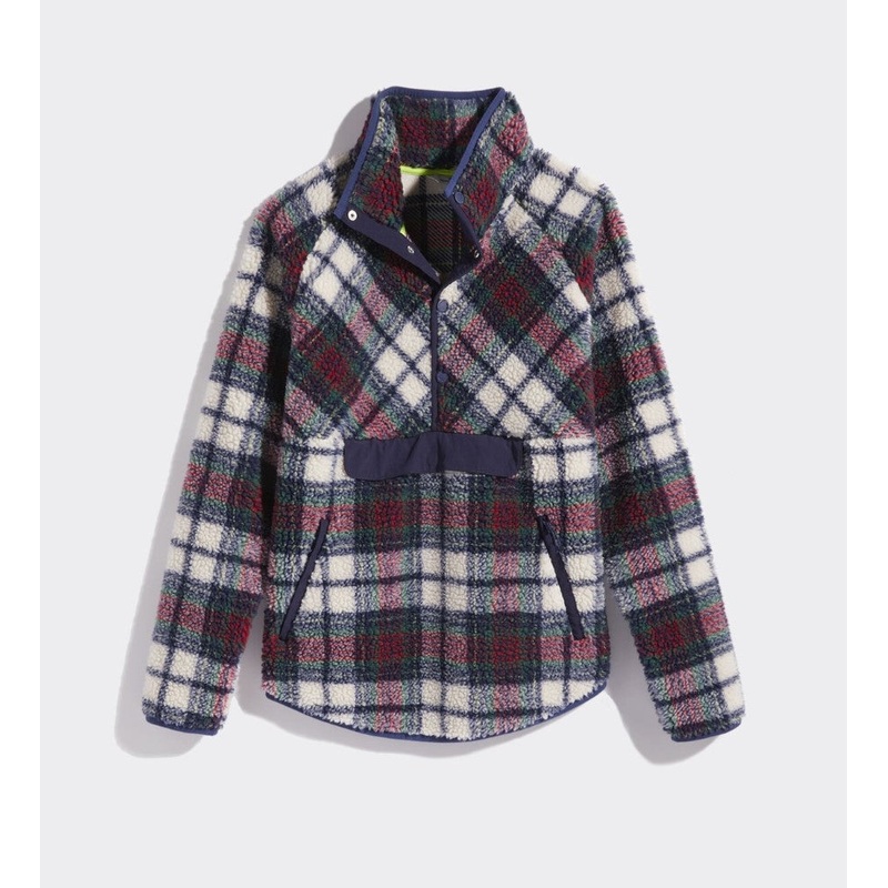 Vineyard Vines Womens Tartan Sherpa Popover Sweatshirt