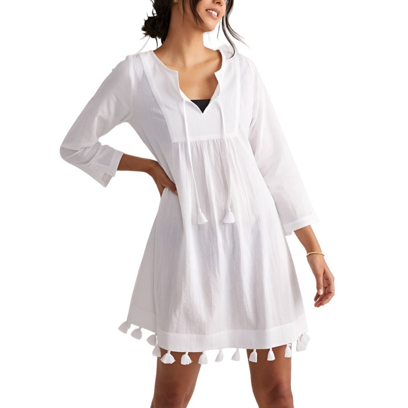 Vineyard Vines Womens Tassel Tunic Cover-Up Dress