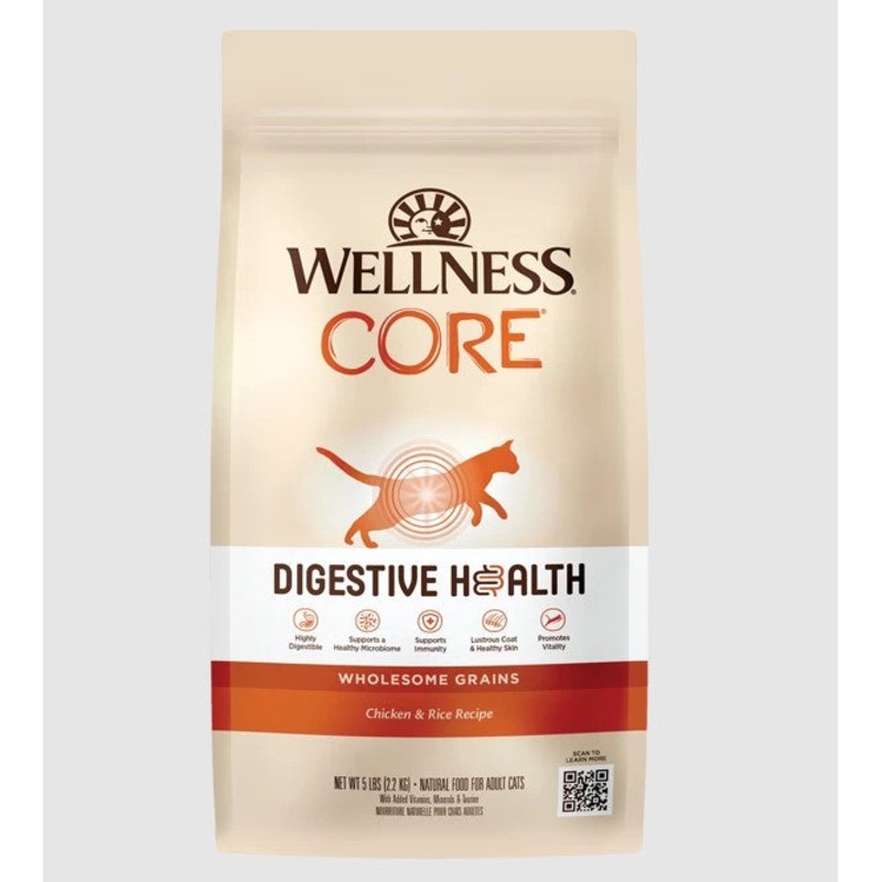 Wellness Core Digestive Health With Wholesome Grains Adult Chicken & Rice Cat Food – 5 lbs.