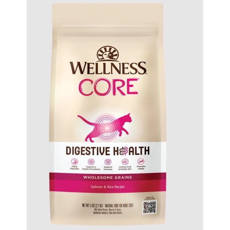 Wellness Core Digestive Health With Wholesome Grains Salmon & Rice Cat Food – 5 lbs.