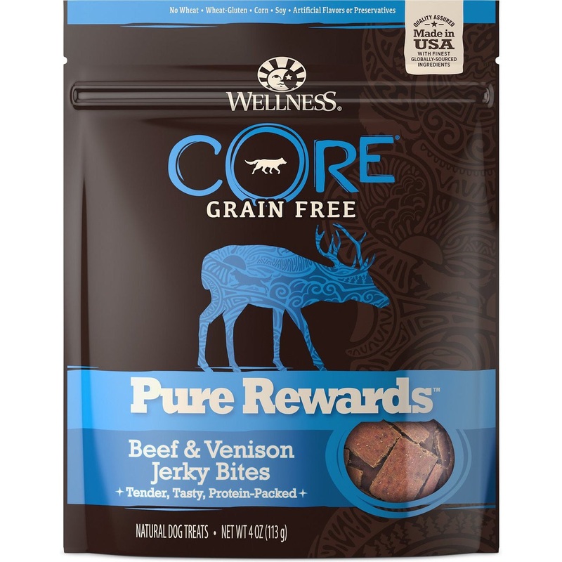 Wellness CORE Natural Grain Free Pure Rewards Beef and Venison Jerky Bites Dog Treats – 4 oz.
