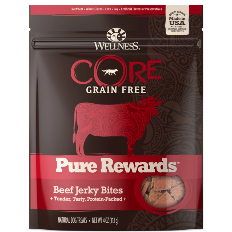 Wellness CORE Natural Grain Free Pure Rewards Beef Jerky Bites Dog Treats – 4 oz.