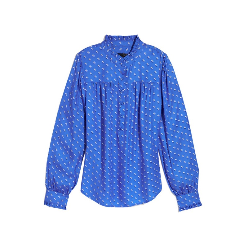 Vineyard Vines Womens Silk Twill Ruffle Collar Popover Shirt