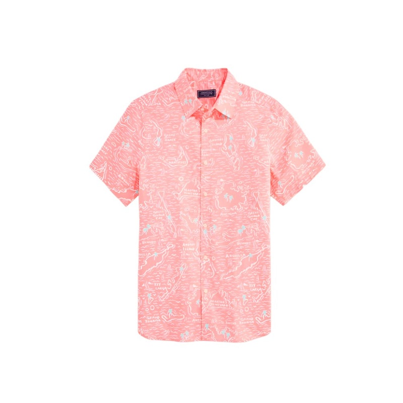 Vineyard Vines Mens Cotton Island Maps Short Sleeve Button Down Shirt