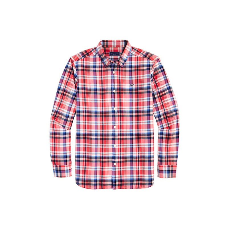 Vineyard Vines Mens Cotton Madras Plaid Long Sleeve Shirt