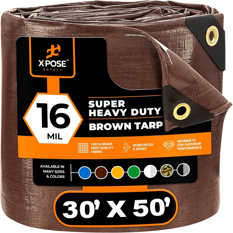 30′ x 50′ Super Heavy Duty 16 Mil Brown Poly Tarp Cover – Thick Waterproof – $215