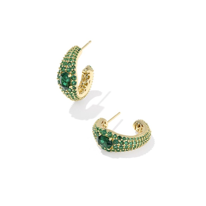 Kendra Scott Bella Dark Green Crystal Hoop Earrings