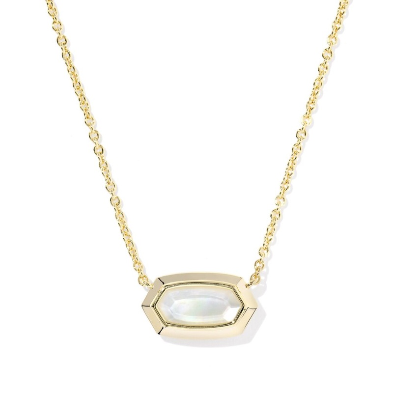 Kendra Scott Elisa Bezel Short Pendant Necklace – Ivory Mother Of Pearl