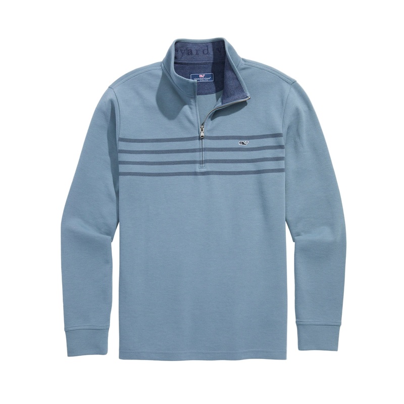 Vineyard Vines Mens Breton Stripe Saltwater Quarter-Zip Long Sleeve Shirt