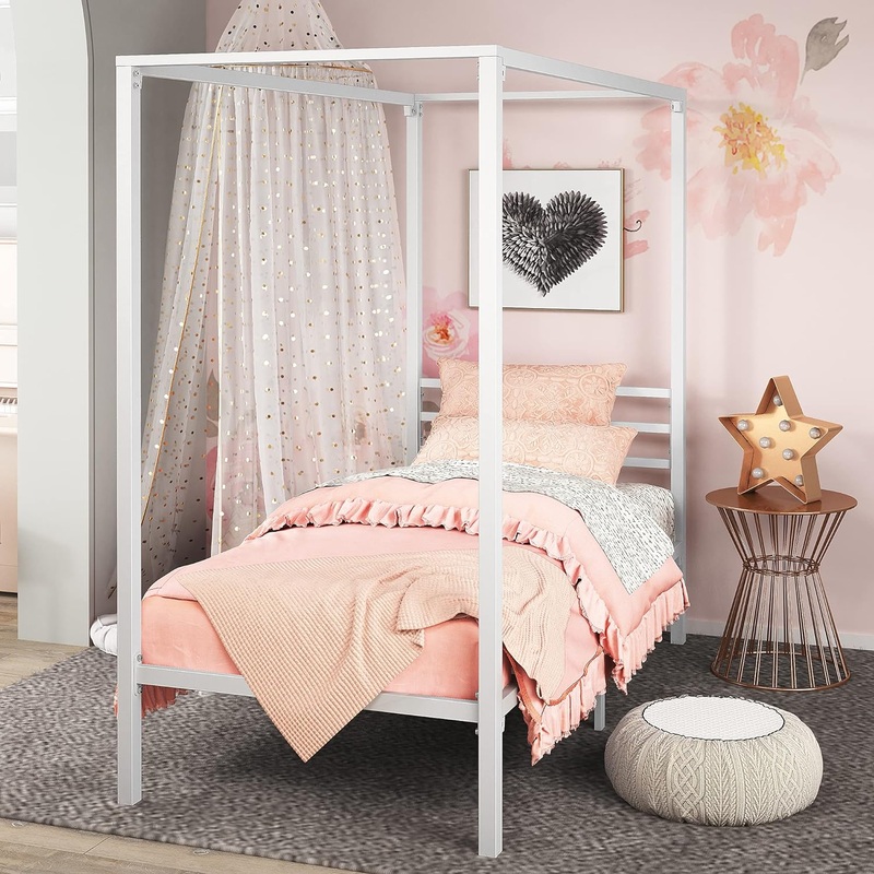 ZINUS Patricia White Metal Canopy Platform Bed Frame / Mattress Foundation, Twin – $40