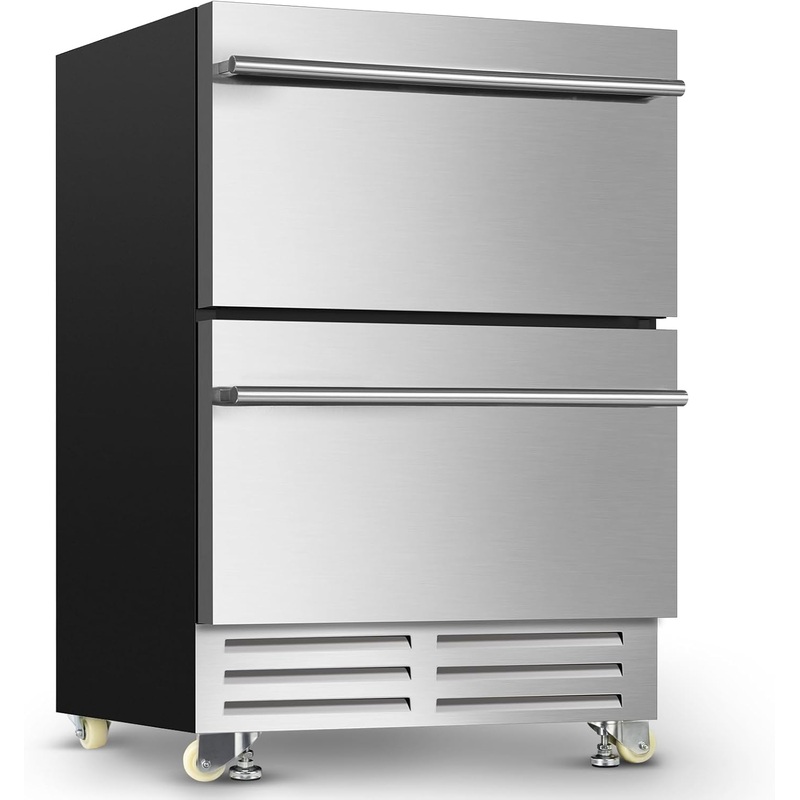 24 Inch Dual Drawer Fridge Under Counter, Stainless Steel Weather-Proof Design – $550