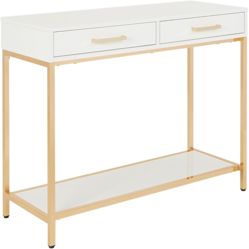 OSP Home Furnishings Alios Modern Foyer Table, White Gloss Finish, Gold Frame – $145