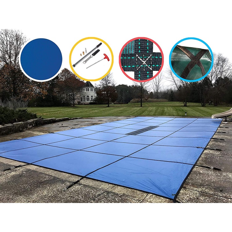 WaterWarden Premium Pool Safety Cover for 16 x 26 In-Ground Pool, Solid Blue – $435