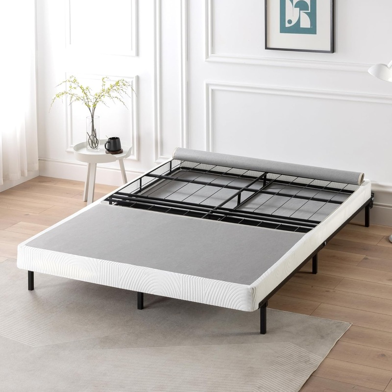 ZINUS No Assembly Box Spring, 4 Inch White Mattress Foundation, Queen,Grey – $85