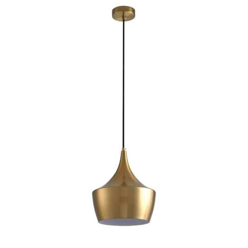 1-Light Brushed Gold Single Dome Pendant Light with Metal Shade Hanging Lamp – $55