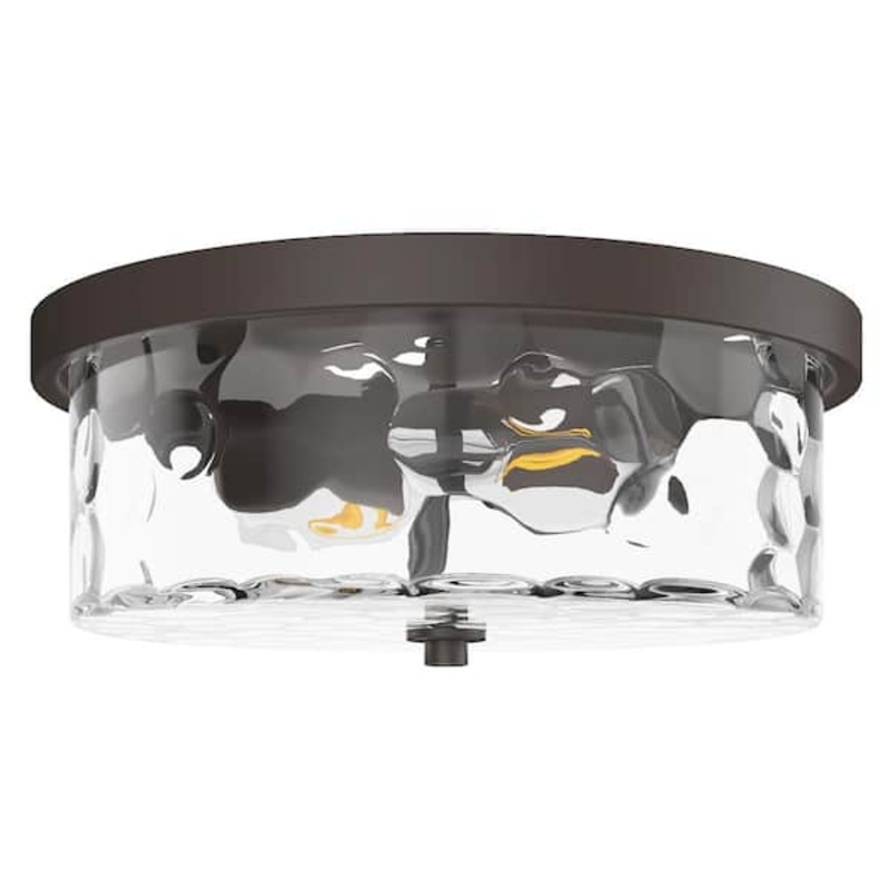 13 in. 2-Light Farmhouse Oil Rubbed Bronze Drum Flush Mount Ceiling Light Fixture – $40