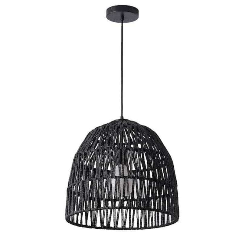 15 in. 1-Light Black Basket Design Dome Pendant Lighting with Woven Rattan Shade – $45