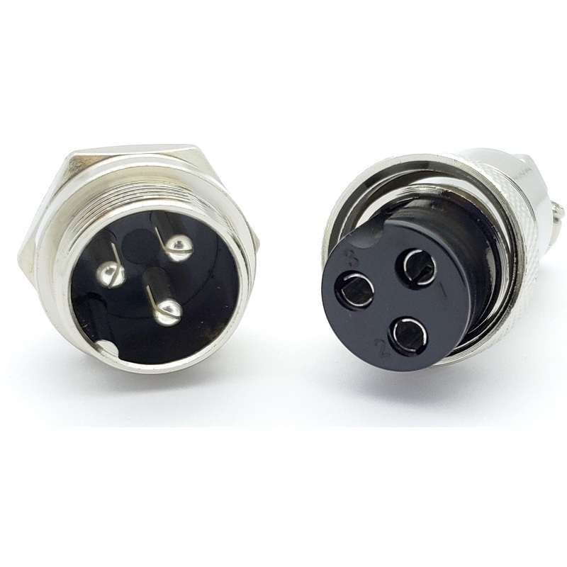 3 Pin Mic Connector Male/Female Pair – Large – 7A 250V GX20