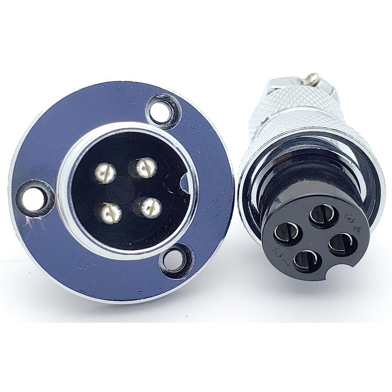 4 Pin Mic Connector Male/Female Pair – Large W/ Flange – 7A 250V M19 M20