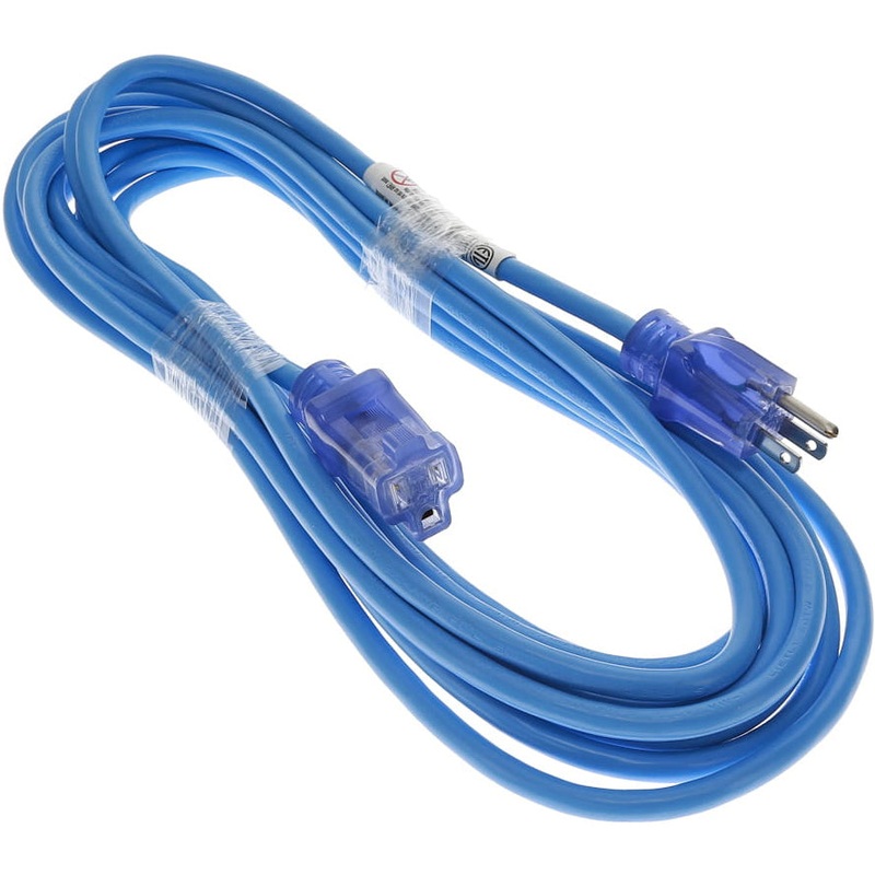 25Ft 14/3 SJTW Blue Power Extension Cord Lighted Clear Blue Plug