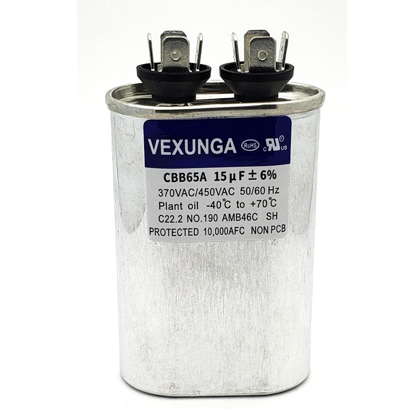15 MFD 450VAC Motor Run Capacitor (Oval Case)
