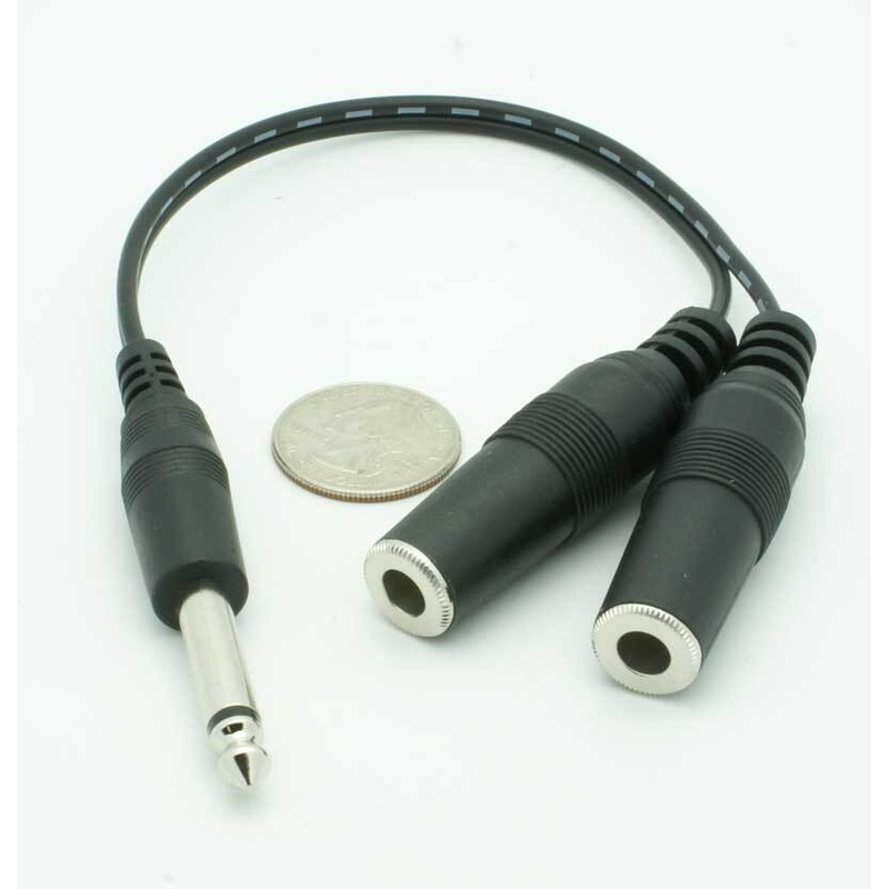 1/4″ Mono Plug – 2x 1/4″ Mono Jacks Splitter Cable 6″