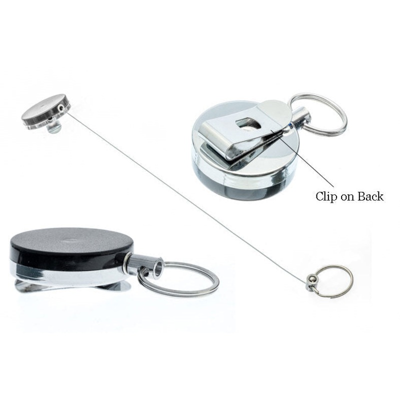 1.5″ Black Pull Key/ID Badge Reel W/ 28″ Nylon Cord With Clip & Key Ring